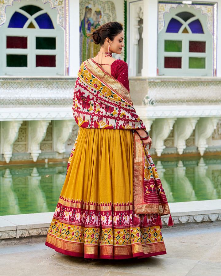 Mustard Color Tussar Silk Patola Printed Lehenga Choli