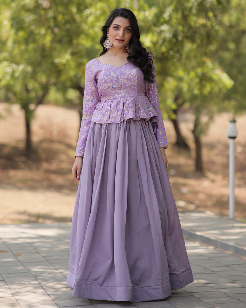 Lavender Color Vichitra Shimmer Crop Top Lehenga Choli