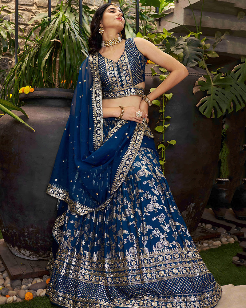 Dove Blue Color Dola Silk Jacquard Lehenga Choli
