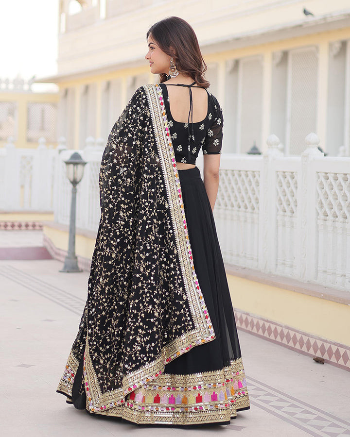 Black Color Georgette Sequence Embroidered Lehenga Choli