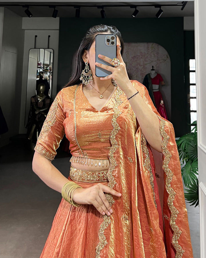 Rust Orange Color Fendi Pastel Lehenga Choli