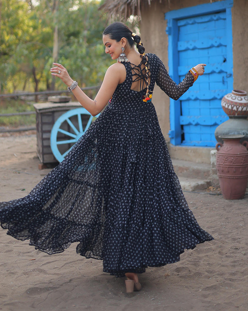 Black Color Georgette Full Flair Navratri Gown