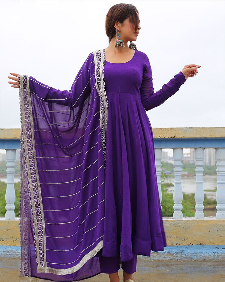 Purple Color Georgette Anarkali With Embroidered Dupatta