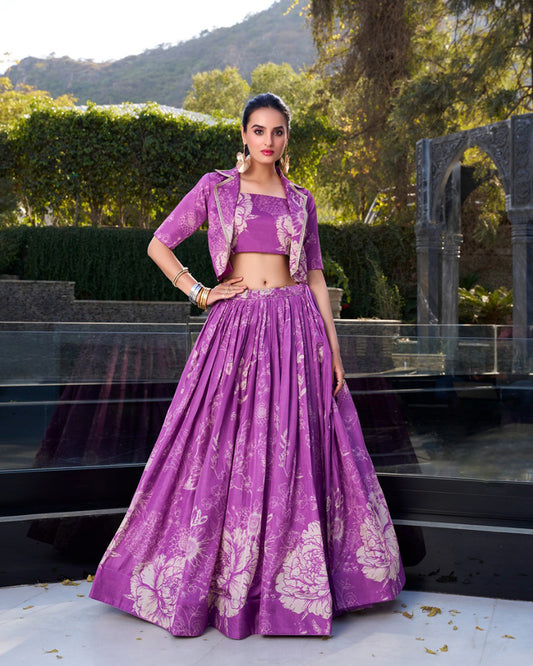 Purple Color Tussar Silk Lehenga Choli With koti