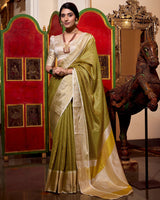 Green Color Weightless Jacquard Chex Saree