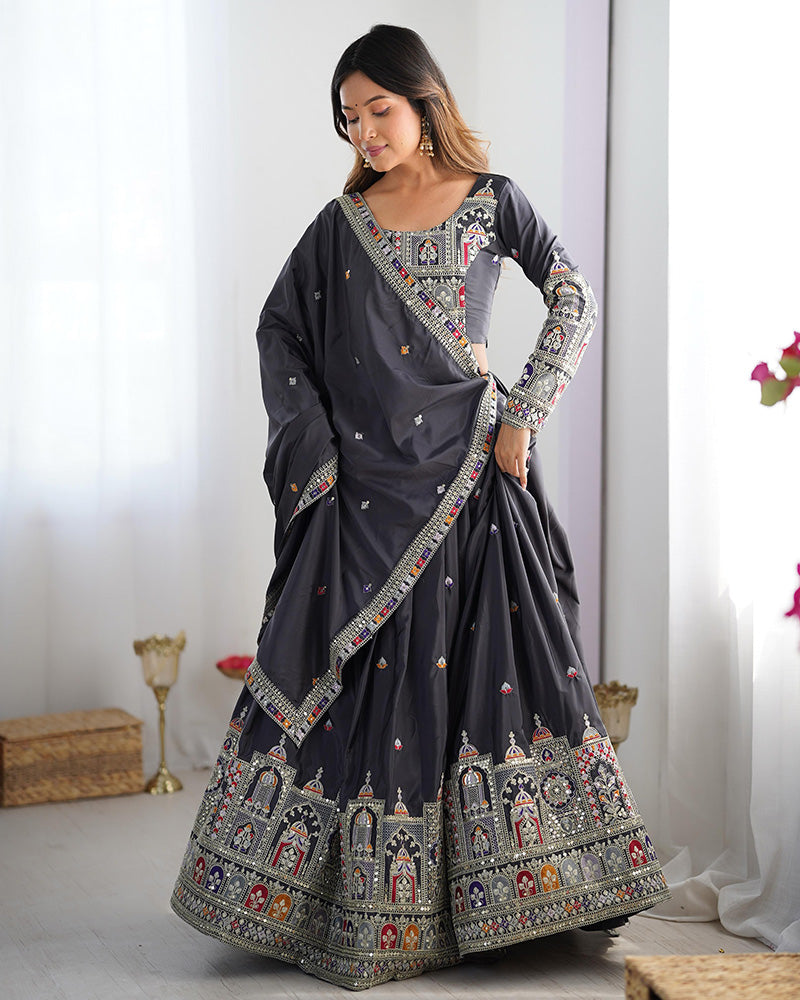 Black Color Natural Crepe silk Lehenga Choli