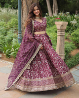 Wine Color Pure Viscose Jacquard Lehenga Choli
