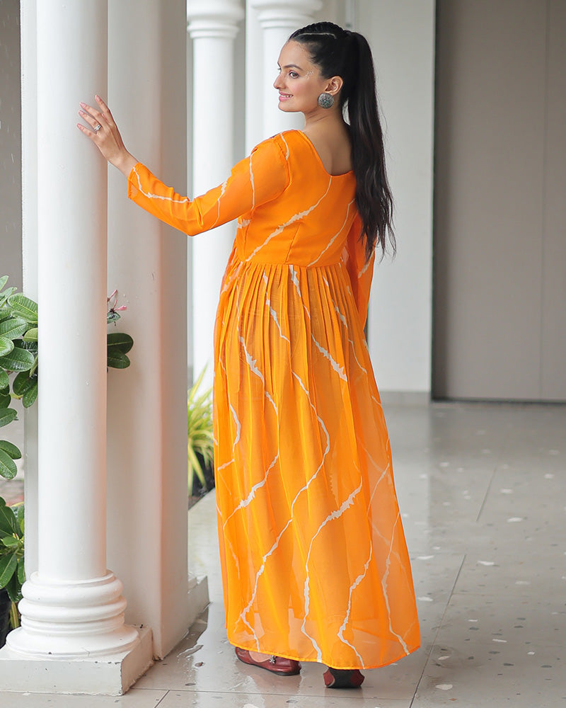 Yellow Color Faux Georgette Kutchi Work Navratri Kurti