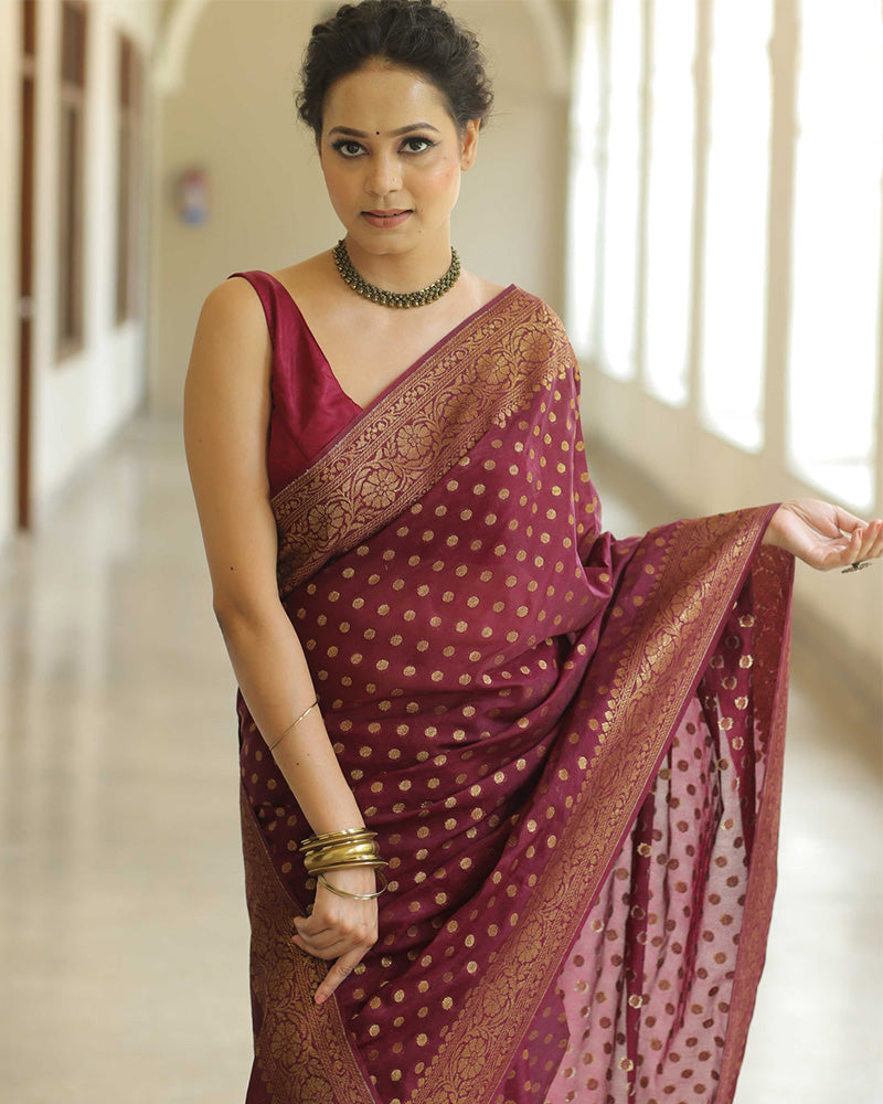 Maroon Color Banarasi Jacquard Soft Silk Saree