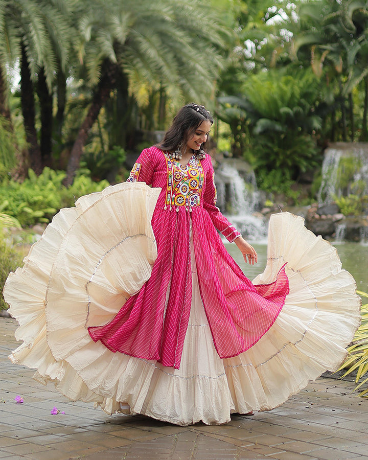 White Color Kora Cotton Lehenga With Pink Kurti