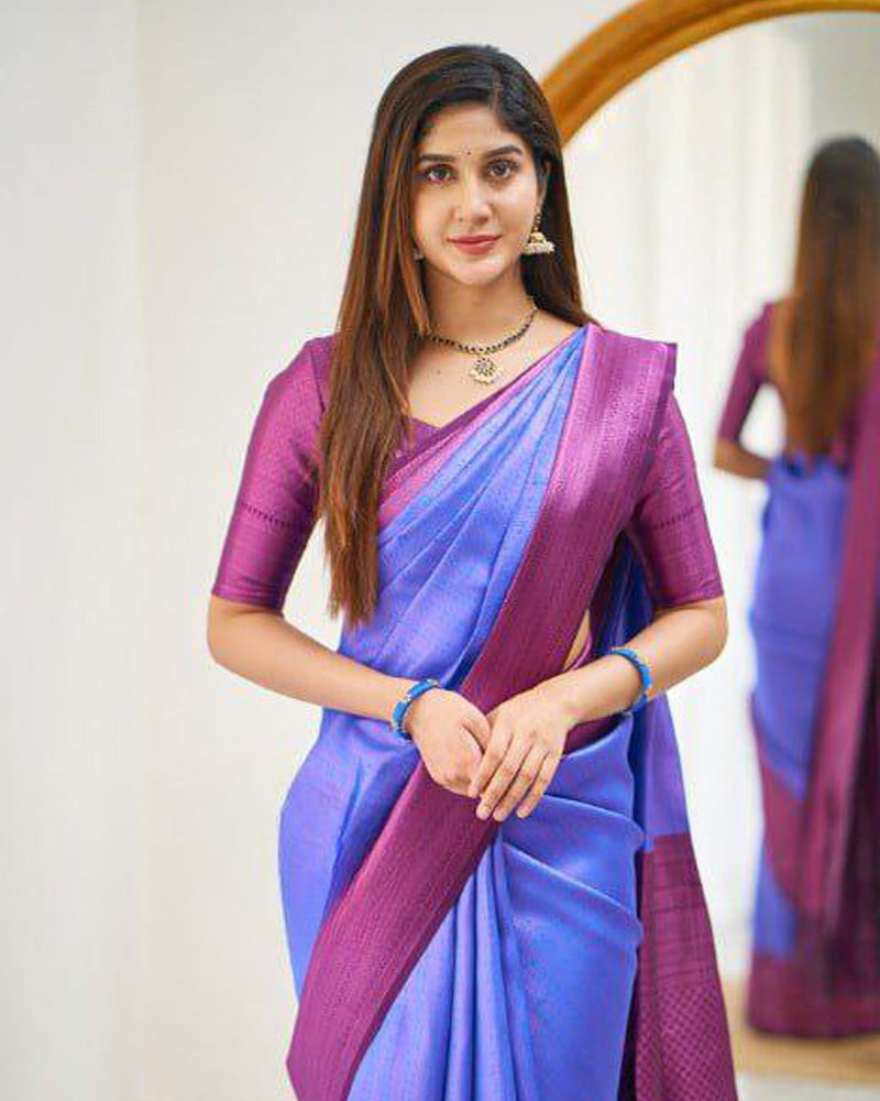 Lavender Soft Banarasi Silk Saree With Exclusive Jacquard Border
