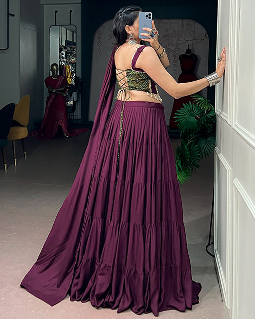 Wine Color Rayon Bandhani Print Navratri Lehenga Choli