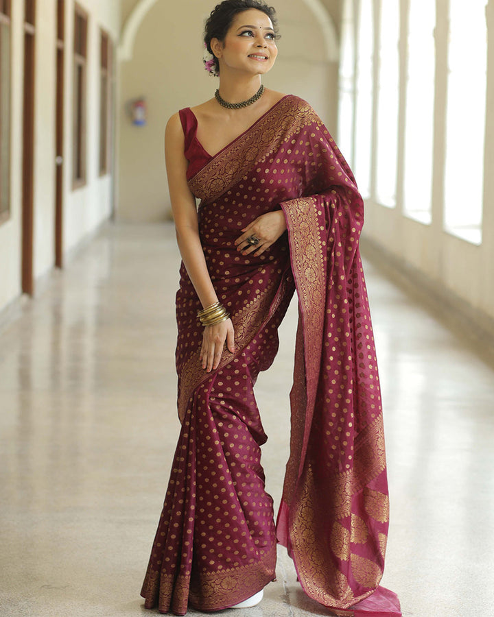 Maroon Color Banarasi Jacquard Soft Silk Saree