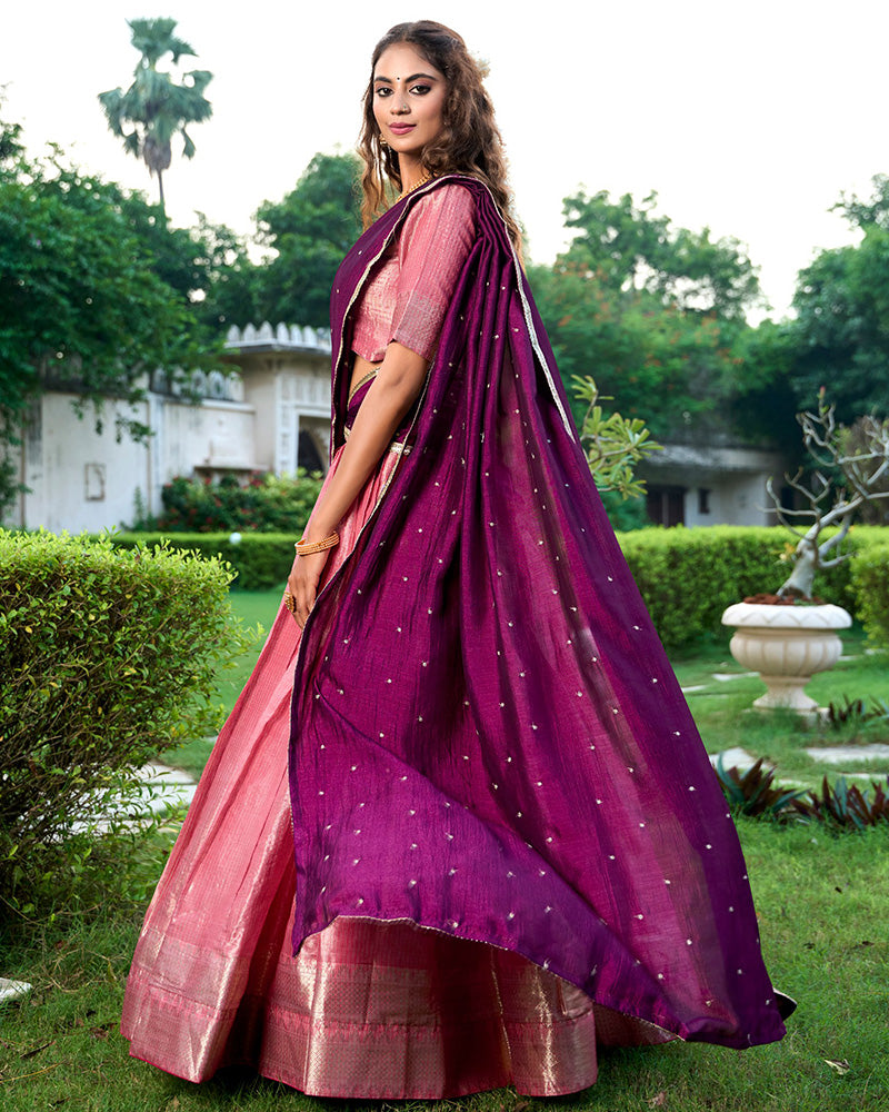 Pink Color Kanchipuram Designer Half Saree