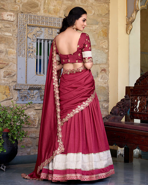 Maroon Color Vichitra Silk Sequins Half Saree
