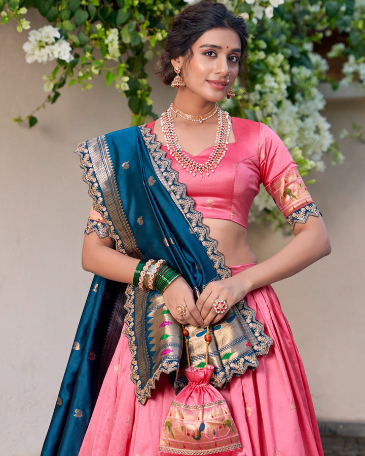 Light Pink Color Jacquard Silk Half Saree