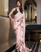 Off White Color Satin Silk Printed Saree
