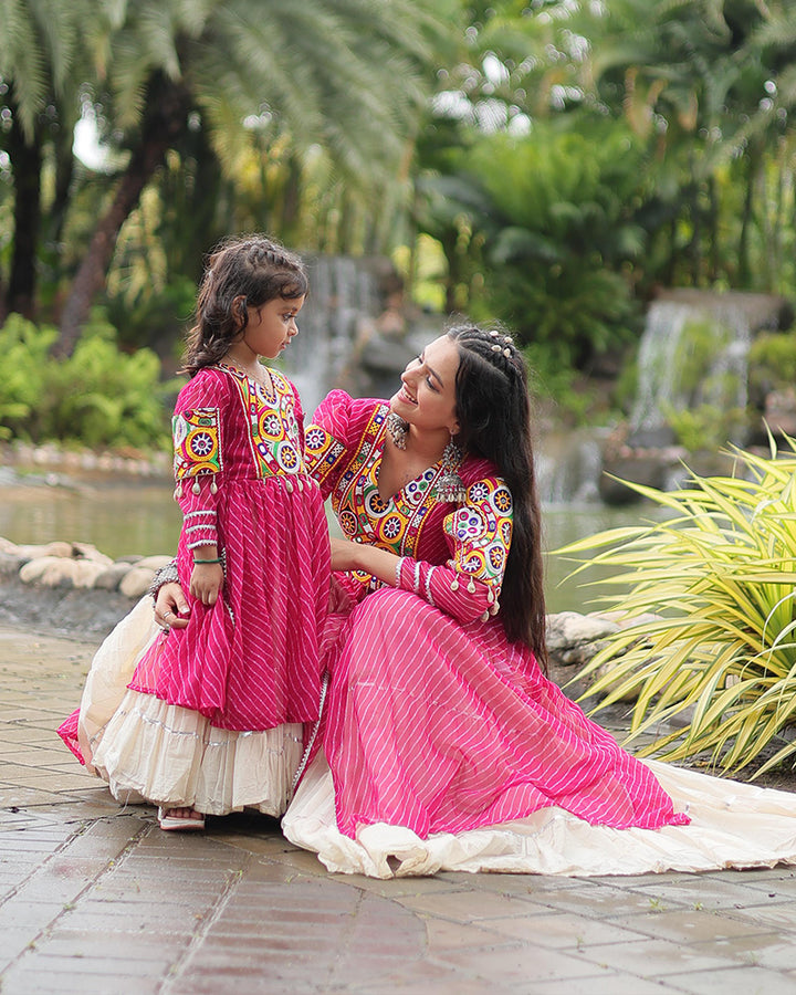 White Color Kora Cotton Lehenga With Pink Kurti