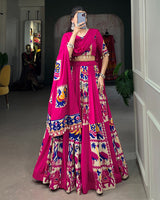 Pink Color Rayon Silk Printed Fully Stitched Navratri Lehenga Choli