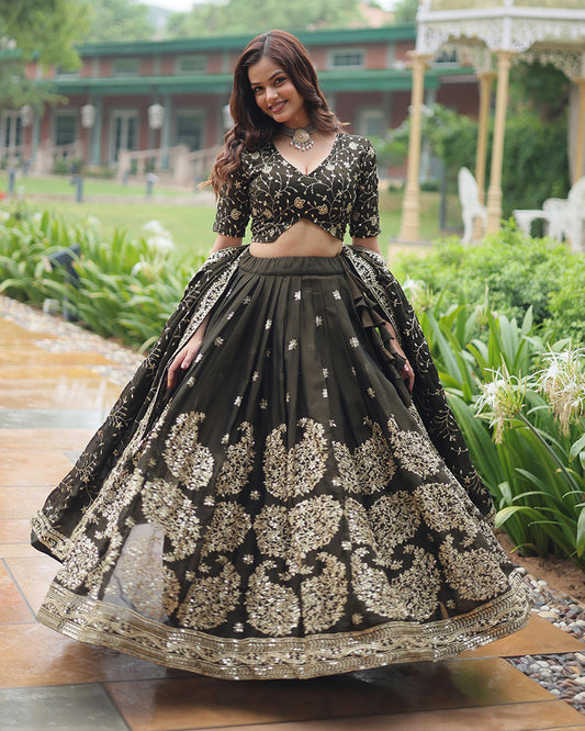 Black Color Rangoli Silk Embroidered Lehenga Choli