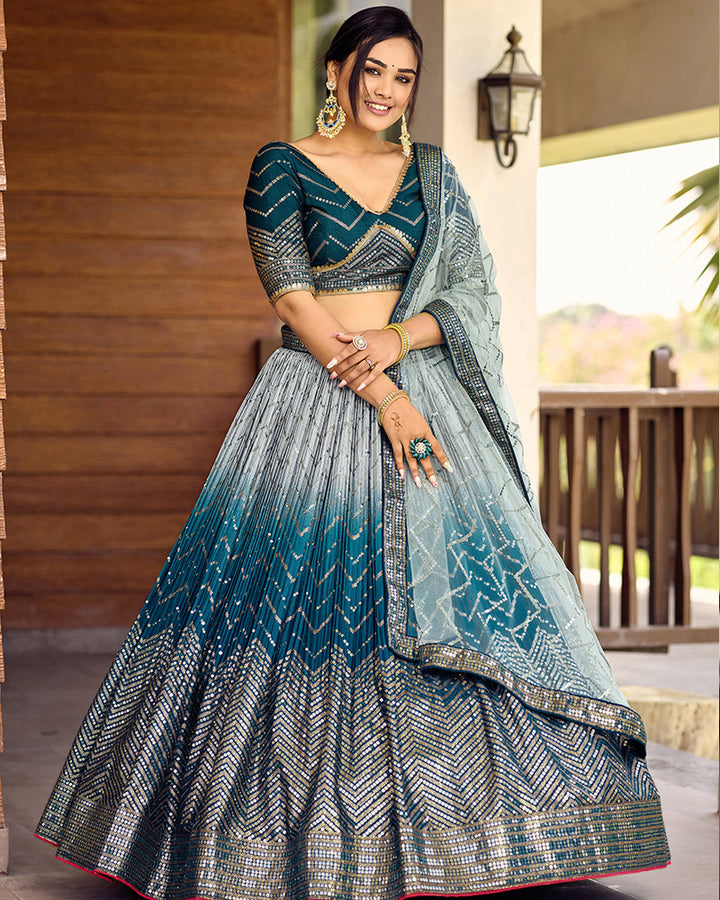 Blue Color Chinon Embroidered Lehenga Choli