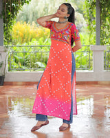 Traditional Orange Pink Color Bandhani Print Navratri Kurti