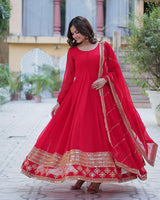 Exclusive Red Color Attractive Sequence Embroidery Work Gown