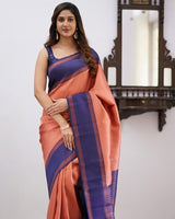 Blue And Orange color banarasi Soft Silk Saree