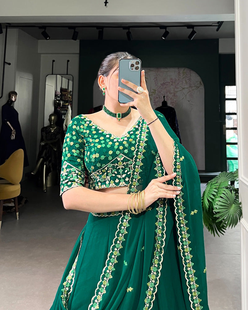 Bottle Green Color Georgette Embroidered Lehenga Choli – TANHAI