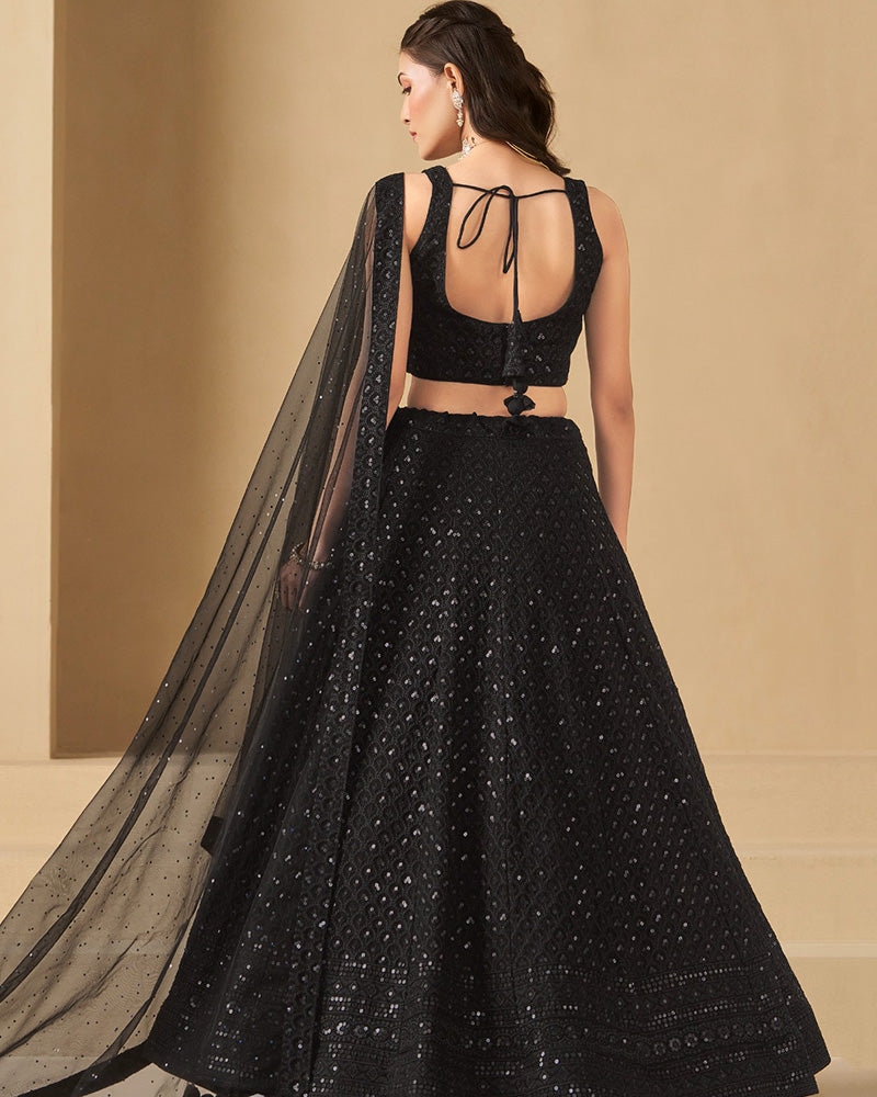 Black Color Georgette Embroidered Lehenga Choli With Dupatta