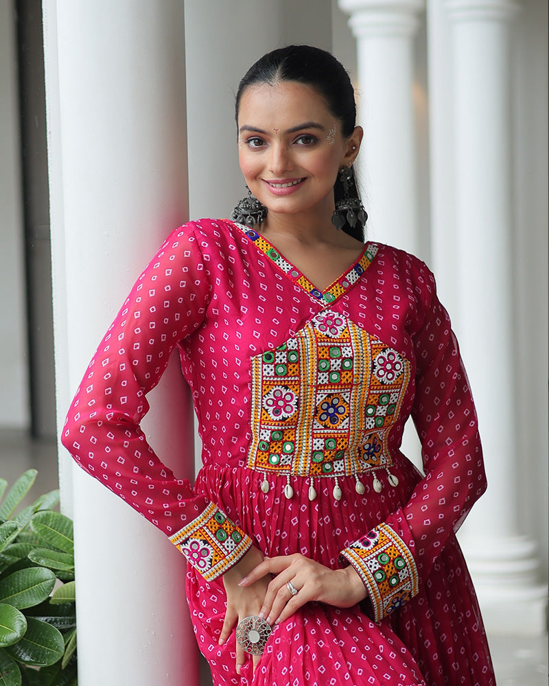 Pink Color Georgette Bandhani Print Navratri Gown