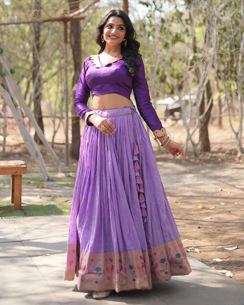 Lavender Color Dyable Jacquard Full Stitched Lehenga Choli