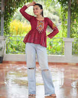 Maroon Color Georgette Schiffli Work Navratri Kediya