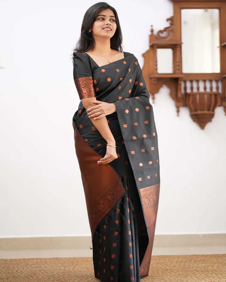 Black Color Banarasi Jacquard Soft Silk Saree