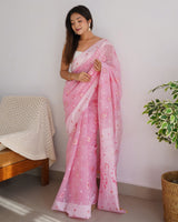Beautiful Pink Color Soft Cotton Saree
