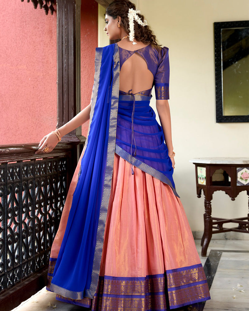 Peach Color Kanchipuram Designer Lehenga Choli