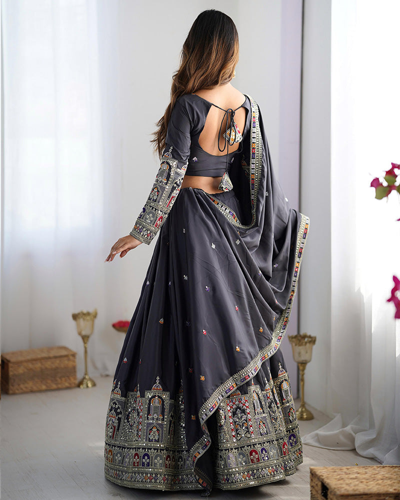 Black Color Natural Crepe silk Lehenga Choli
