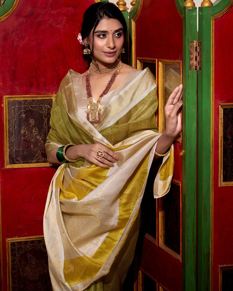 Green Color Weightless Jacquard Chex Saree