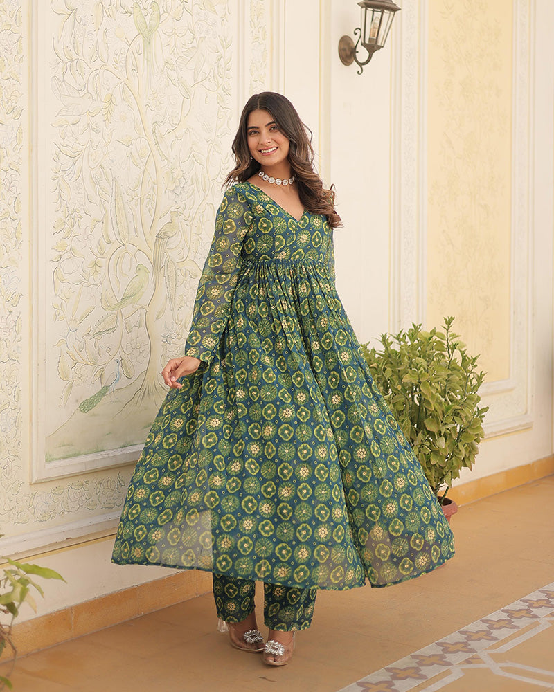 Designer Rama Color Georgette Printed Co-Ord Set