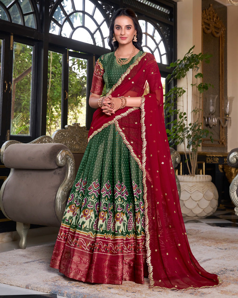 Green Color Kanchipuram Half Saree