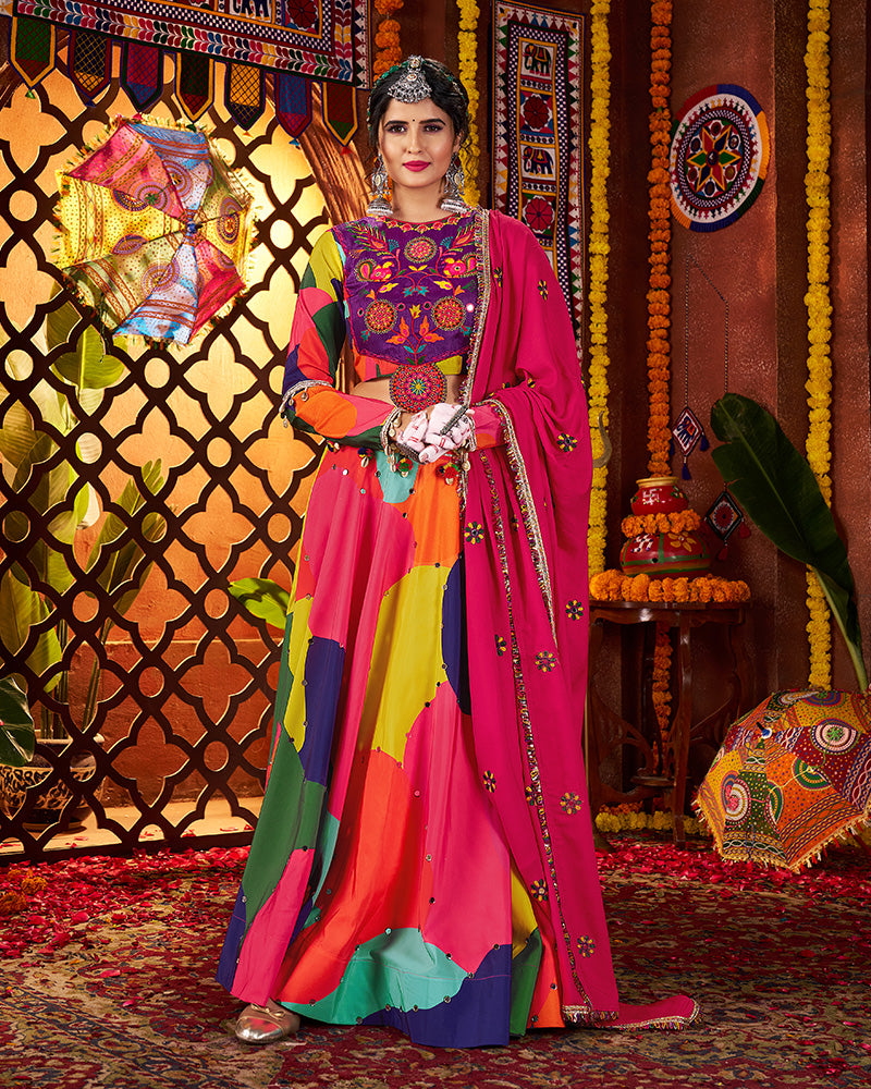 Splash Color Maslin Circular Pattern Navratri Chaniya Choli