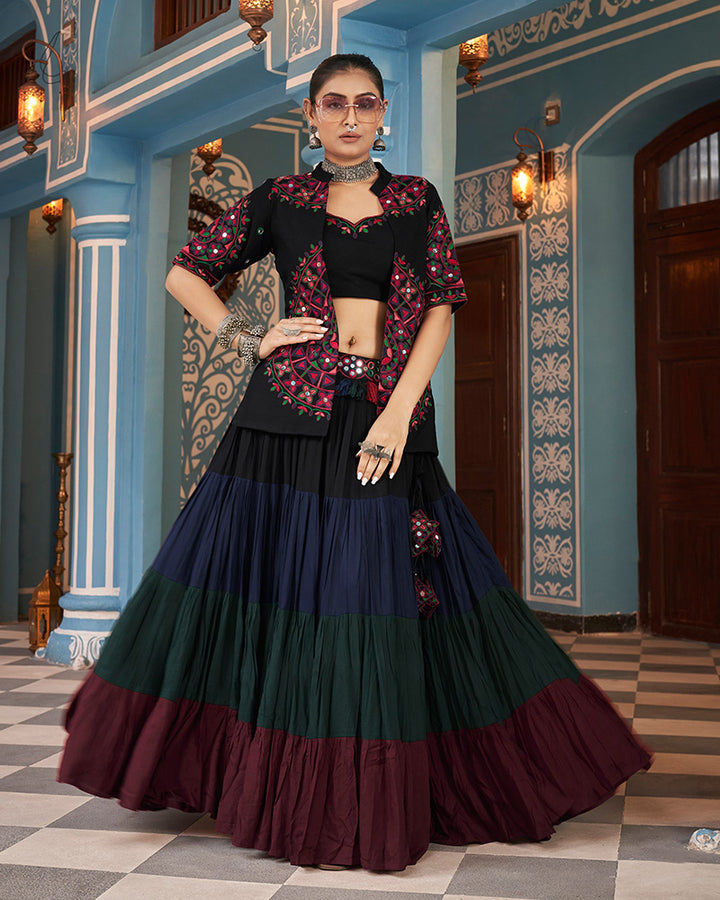 Black Color Viscose Rayon Navratri Lehenga Choli