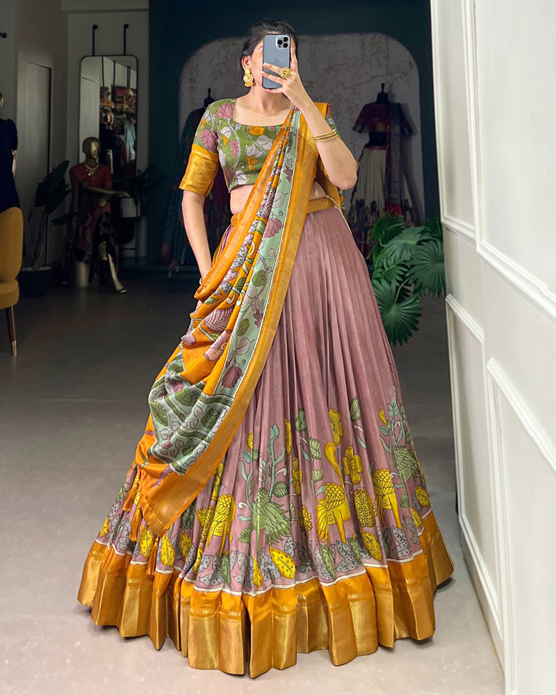 Onion Color Jacquard Dola Silk Printed Half Saree