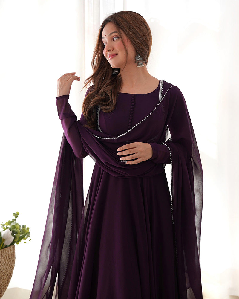 Wine Color Georgette Three Piece Anarkali Suit