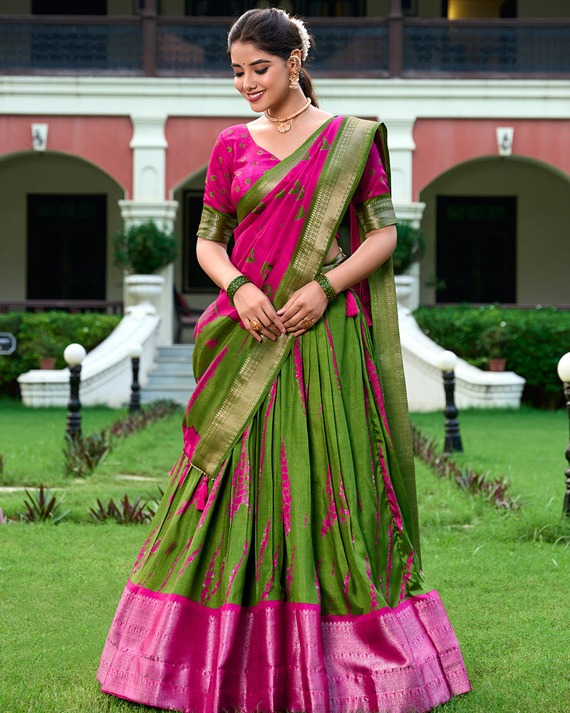 Pink Color Dola Silk Shibori Print Half Saree