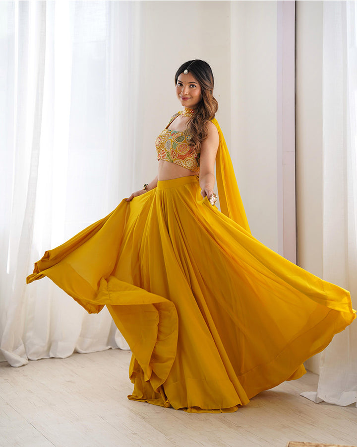 Yellow Color Pure Soft Georgette Lehenga Choli