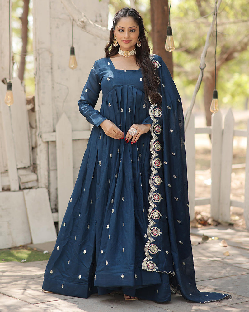 Rama Color Vichitra Shimmer Sequence Embroidered Gown