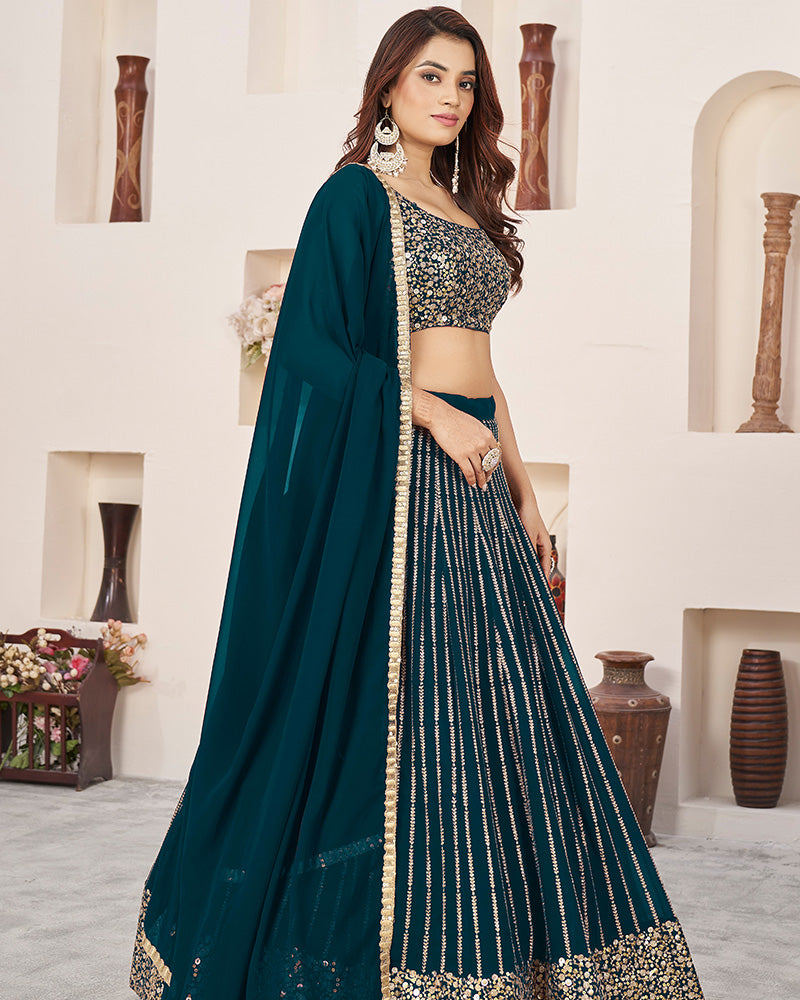 Green Color Georgette Embroidered Semi Stitched Lehenga Choli