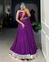 Purple Color Rayon Ruffle Style Navratri Lehenga Choli