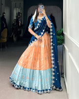 Orange Color Zari Kota Embroidered Half Saree